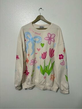 Skull House Size L/XL Ivory Multicolor Floral Pattern Preppy Loungewear Feminine